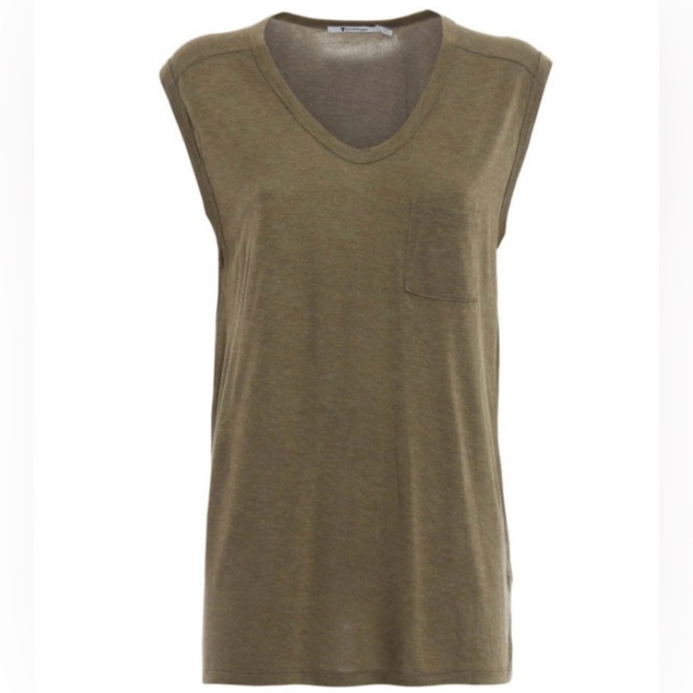 Alexander Wang Sz L Olive Green Sleeveless Relaxed Fit Tank Top